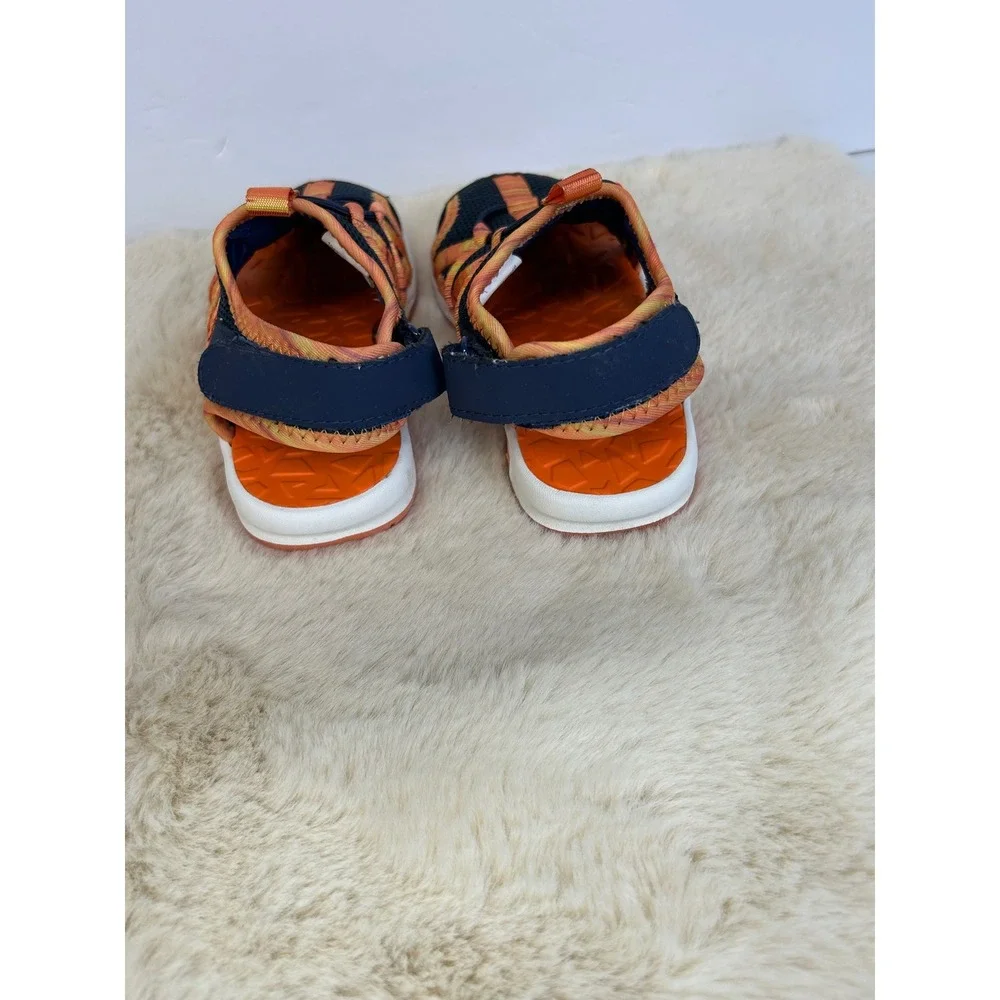 Lands End Kids Water Sandals Navy Orange Striped Mesh Closed Toe 11M‎ 528287